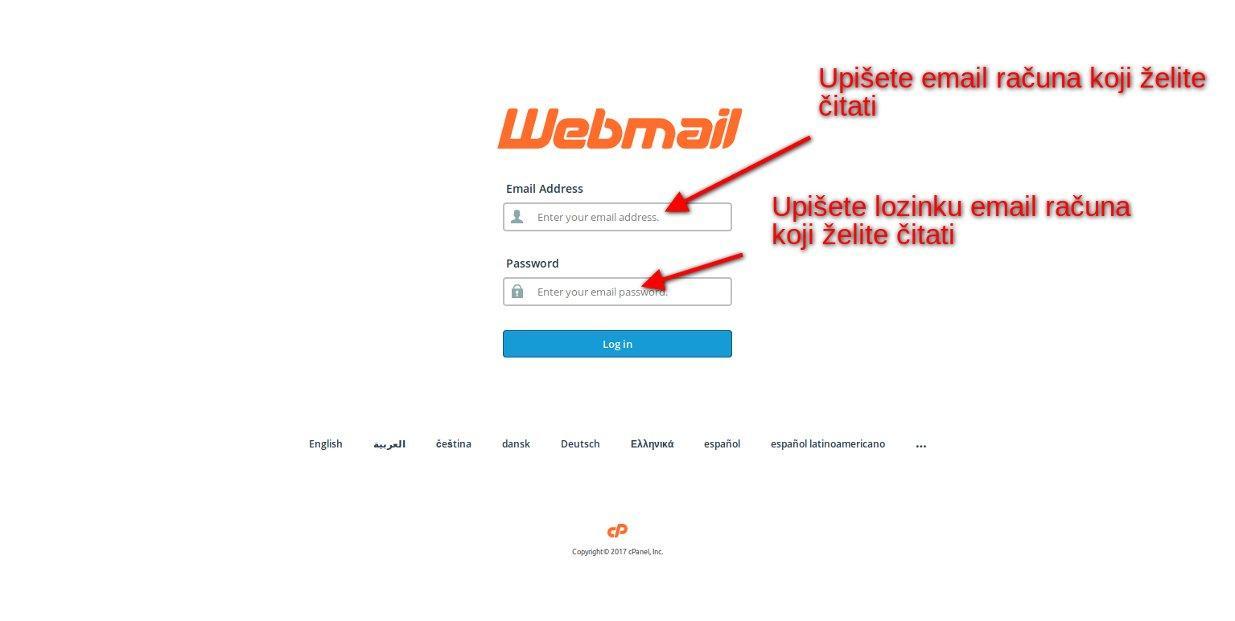 upis email lozinka login orma webmail cpanel